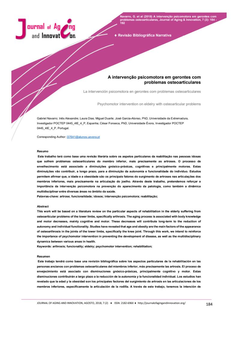 Psychomotor Intervention On Eldelry With Osteoarticular Problems Psychomotor intervention on eldelry with osteoarticular problems